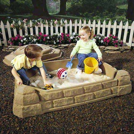 Step2 Naturally Playful 4' Rectangular Sandbox with Cover, Finish Sandstone Beige