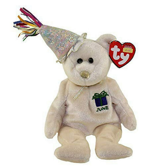Ty Beanie Baby JUNE the Teddy Birthday Bear With Hat, Plush, 9.5"
