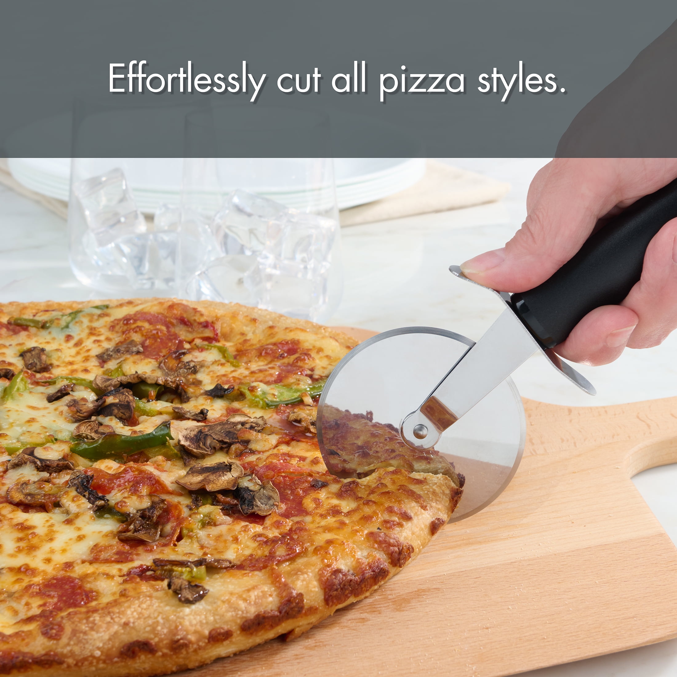 Mainstays 3in Ergonomic Lightweight Wheel Stainless Steel Pizza Cutter, Black