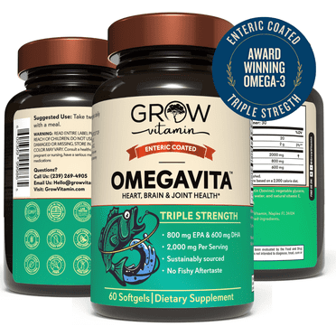 Omegavita Fish Oil: Heart, Brain, and Joint Support | 800 mg EPA 600 mg DHA - Lemon Flavor, Enteric-Coated, Sustainably Sourced - Easy to Swallow 30 Day Supply
