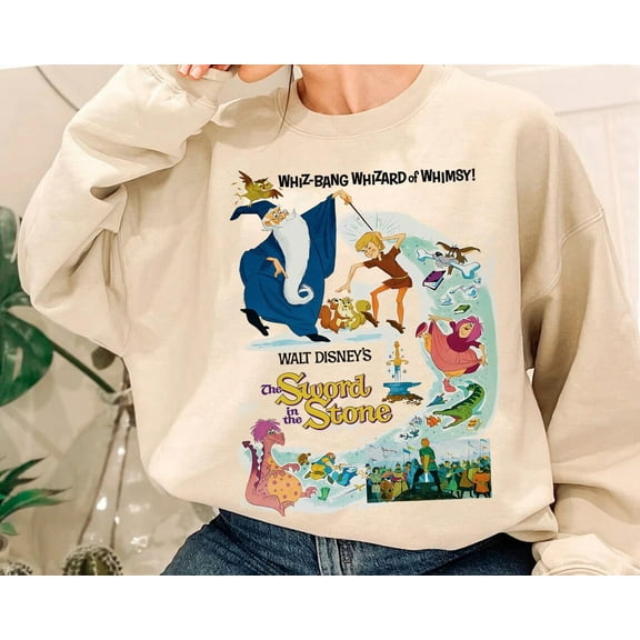 Disney The Sword In The Stone Comic Poster Retro Sweatshirt, Magic Kingdom Trip Unisex Sweat, Family Birthday Gift Tee