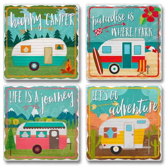 Thirstystone Happy Campers 4-Pack Tumbled Tile Coasters