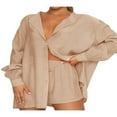 thumbnail image 1 of Summer Women 2 Piece Outfit Oversized Button Down T-Shirt Top Drawstring Shorts Set Tracksuit Sweatsuit, 1 of 6