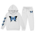 thumbnail image 3 of Girls Sweatsuit 2 Piece Set Buttrfly Print Long Sleeve Hoodies Drawstring Joggers Casual Fall Winter Comfortable Outfits for Girls 8-9 Years, 3 of 5