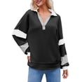 thumbnail image 2 of Women's Color Block Oversized Polo Sweatshirt V Neck Long Sleeve Casual Pullover Loose Tops, 2 of 6