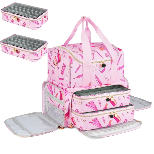 Estuche organizador de esmaltes de uñas Jaffzora extra grande, color rosa