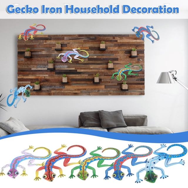 Xihbxyly Escultura de Geco de Metal Artesanal, Arte Mural de Lagarto de Hierro, Decoración Vibrante para Exteriores E Interiores, Fácil de Colgar, Ideal para Vallas de Jardín, Regalo para Amantes de