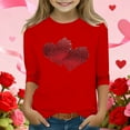 thumbnail image 2 of Riecok Girls T Shirts Valentine's Day Crewneck 3/4 Sleeve Tops Lightweight Blouses Heart Print Dressy Summer Tees, 2 of 5
