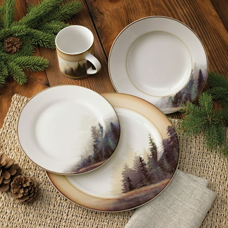 Misty Forest Cabin Dinnerware Set - 16 Pcs - Cabin Dining Tableware