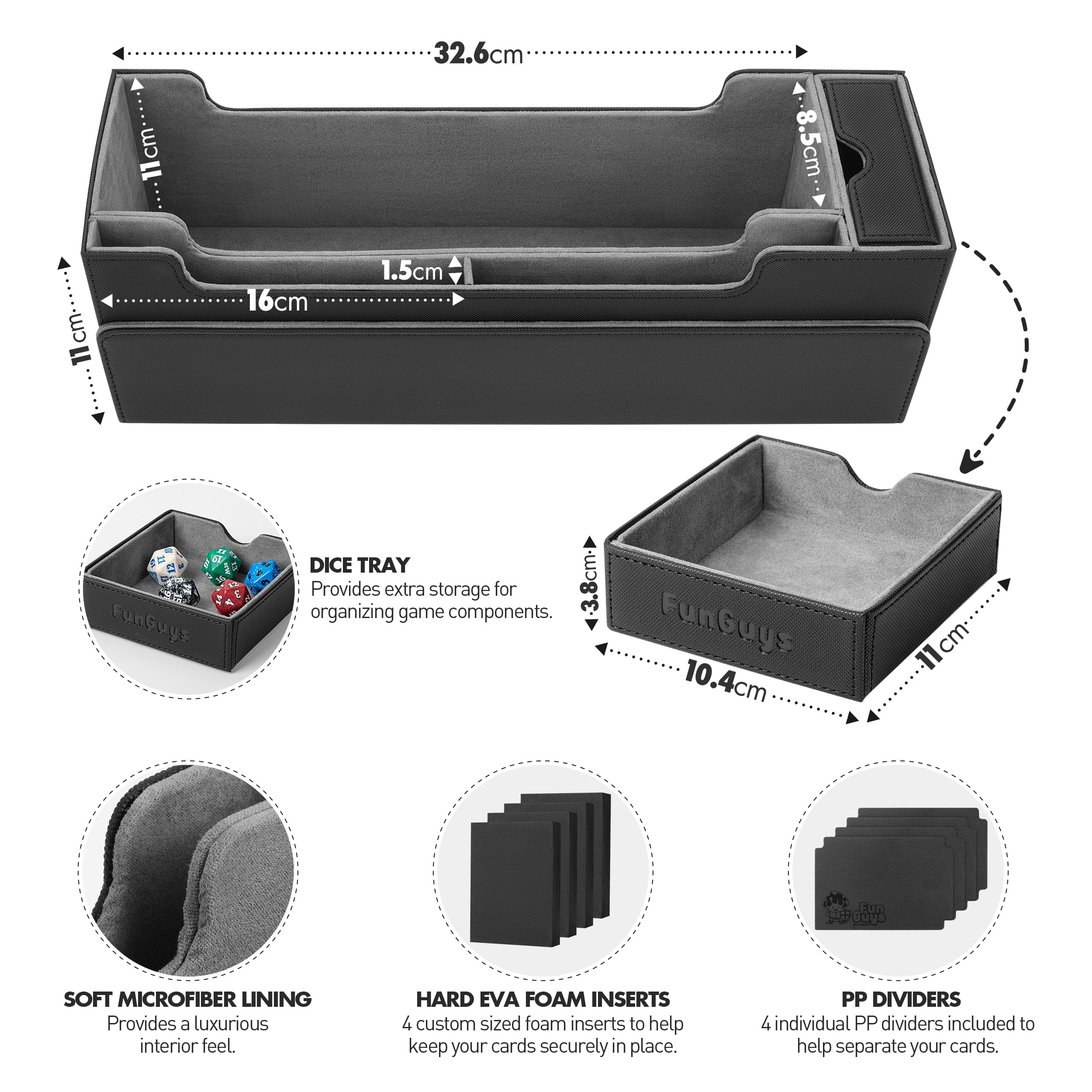FunGuys Mtg Deck Box for Trading Cards, Card Deck Box Storage Holder for TCG 450+, Dice Tray