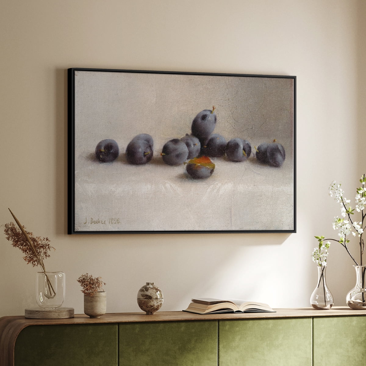 Vintage Botanical Print-XLIV By Wexford Home Framed in Black Wood Gallery Wrapped Canvas 17 in. x 25 in.