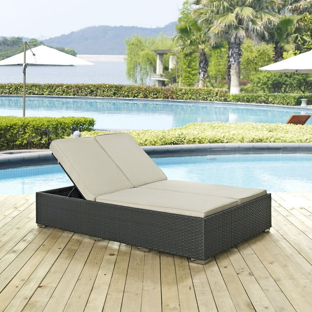 Modway Chaise Double de Patio en Aluminium et Rotin, Couleur Chocolat/beige
