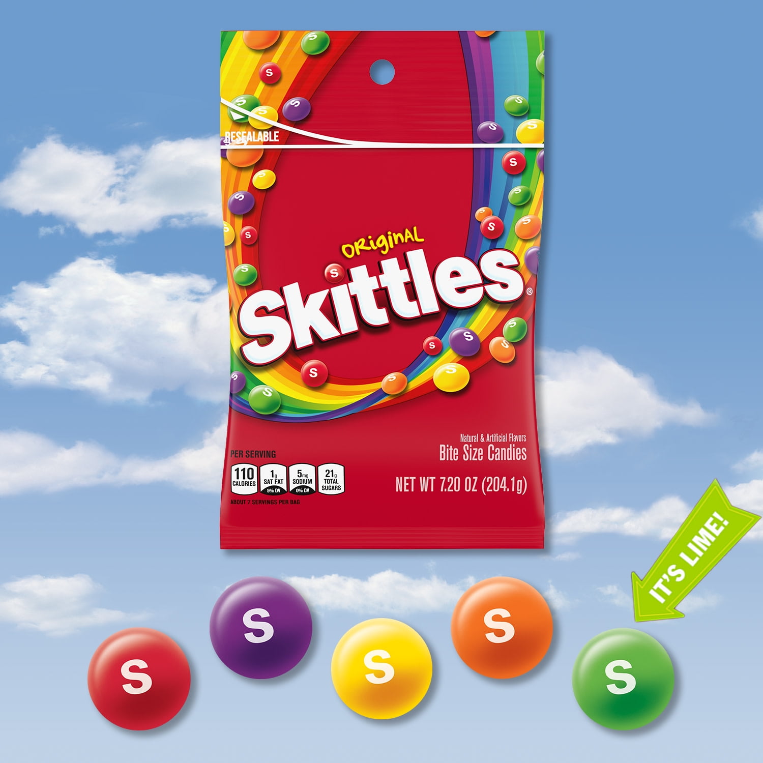 (5 pack) Skittles Original Bite Size Candy, Gluten Free, 7.2 oz (204.1g), Plastic Bag