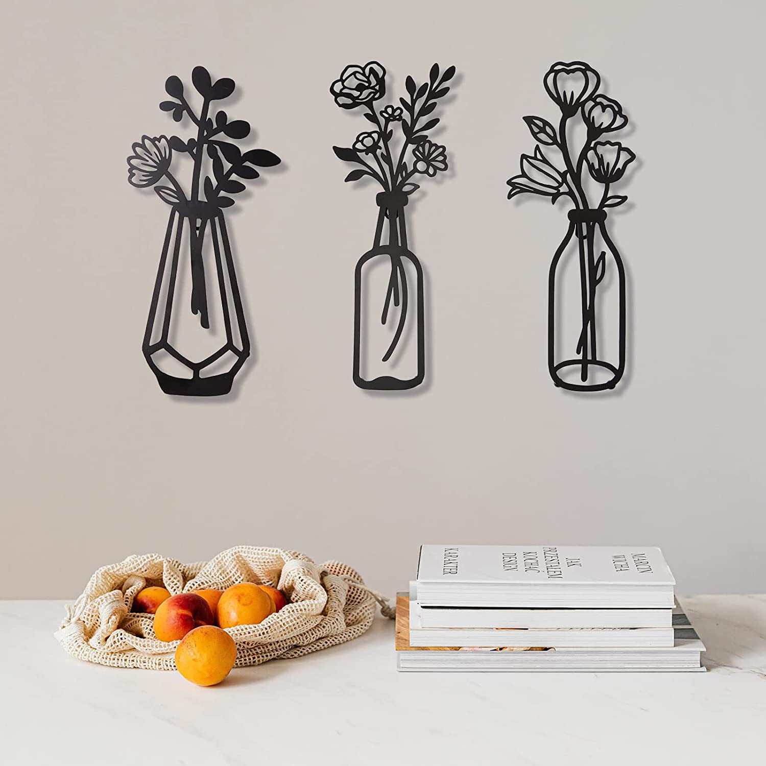 3 Pièces Décoration Murale De Fleur En Métal Art Mural De Vase Minimaliste Décor En Fil De Fer De Tulipe Sculpture Murale Floral - Maison