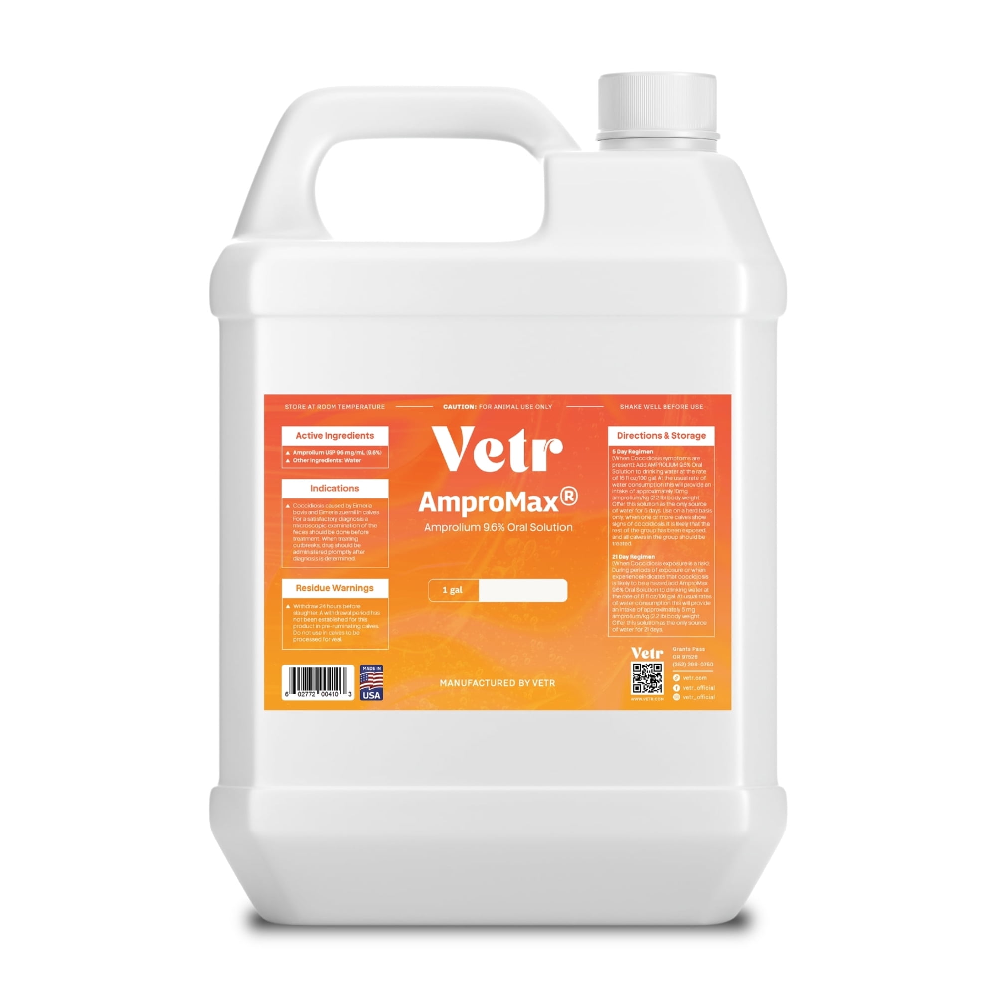 Vetr Ampromax 9.6% Amprolium Oral Solution for Horses & Cattle, 1 Gallon