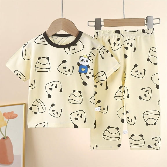 Pretxorve Kids Girls Boys Outfit Set Summer Bear Short Sleeve Top with Loungewear Shorts 2 Piece Outfits 1-10Y