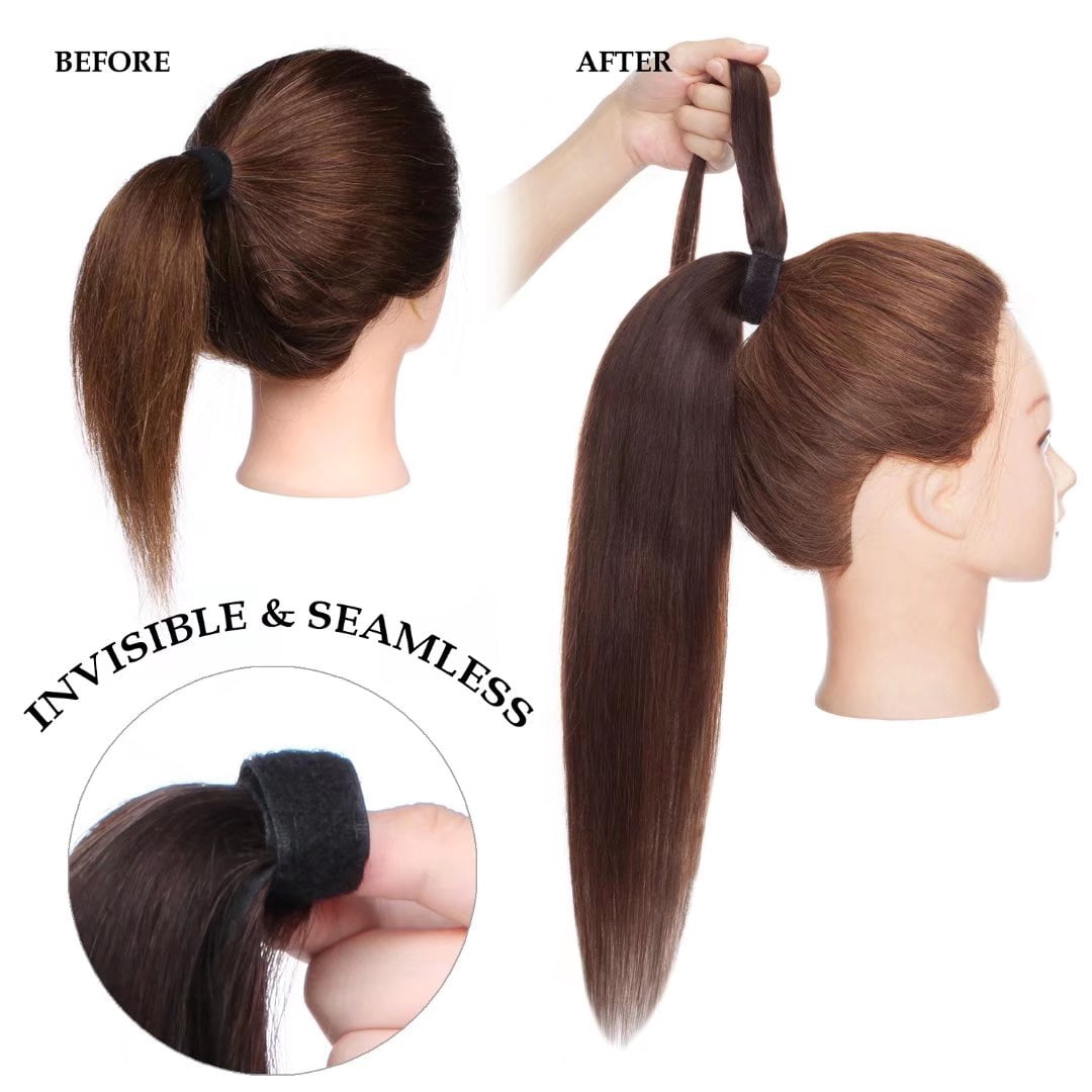 Benehair Hair Extensions Ponytail Human Hair Wrap Around #2 Dark Brown Hair Ponytail Extension Real Human Hair One Piece 14" 80g
