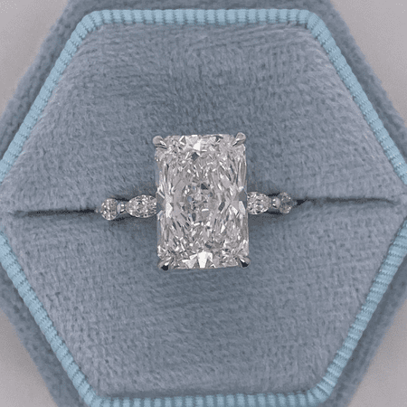 Diamond-Capitals 5.50 Ct Beautiful Radiant Cut IGI Certified Lab Grown Diamond Solitaire with Accents Proposal Ring for her Solid 18K White Gold Size 9
