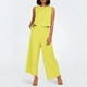 thumbnail image 3 of Conjunto de dos piezas de lino de color liso para mujer: top corto sin mangas con botones y pantalones de pierna ancha, tejido transpirable para el verano, 3 of 8
