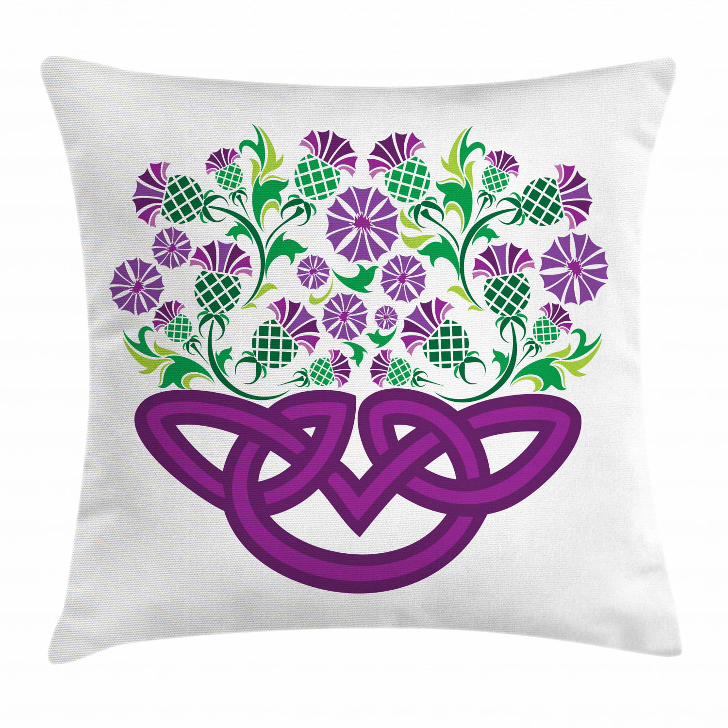 16” Thistle Print Cream Purple Green Cushion Cover