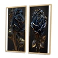 thumbnail image 3 of Designart "Vintage Blue Golden Rose I" Floral Rose Framed Wall Art Set Of 2 - Traditional Blue Framed Canvas Set For Living Room Decor, 3 of 6