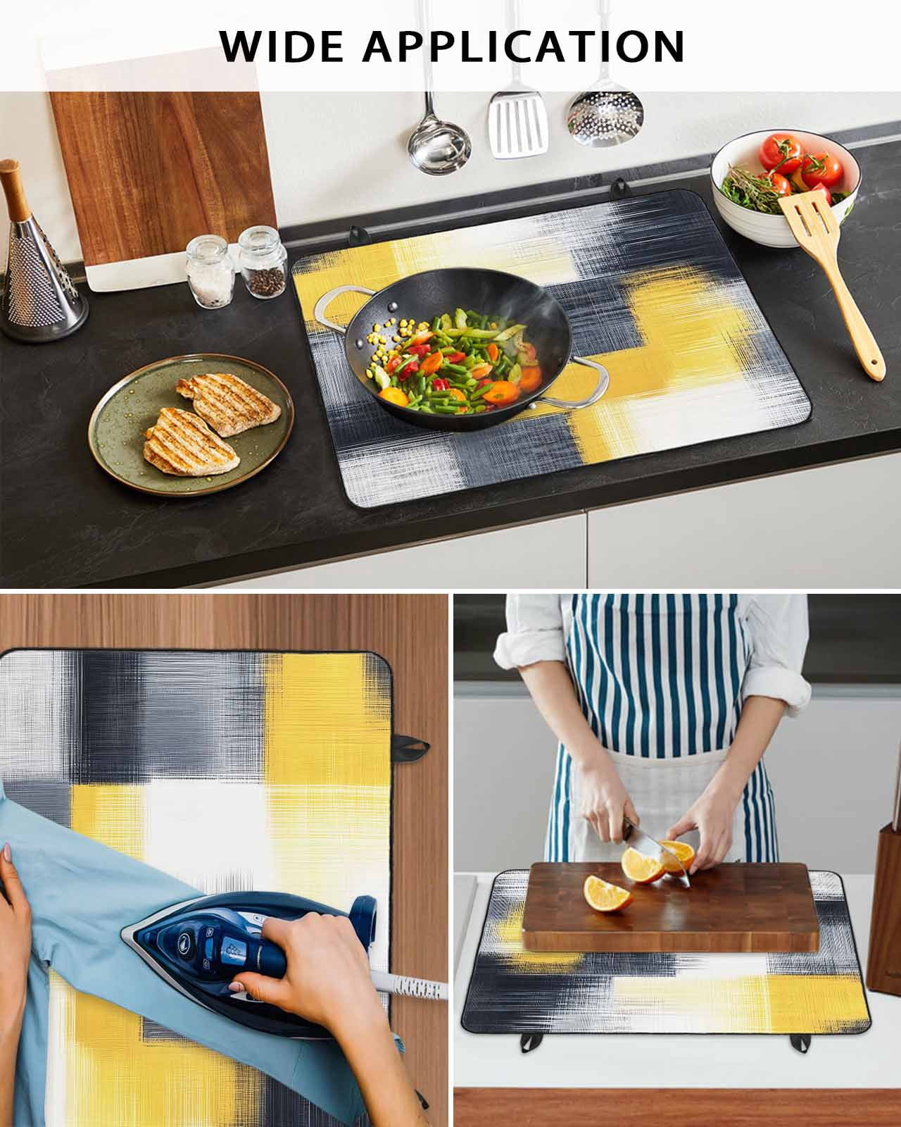 nqOlkjepod Large Induction Cooktop Protector Mat 24"x21", Abstract Yellow Black Stove Top Covers for Electric Stove, Vintage Geometric Oil Painting Art Stove Burner Cover Mats, Glass Top Stove Cover