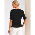 thumbnail image 4 of Top de trabajo de oficina de manga corta plisado con cuello cuadrado para mujer Negro XL, 4 of 5