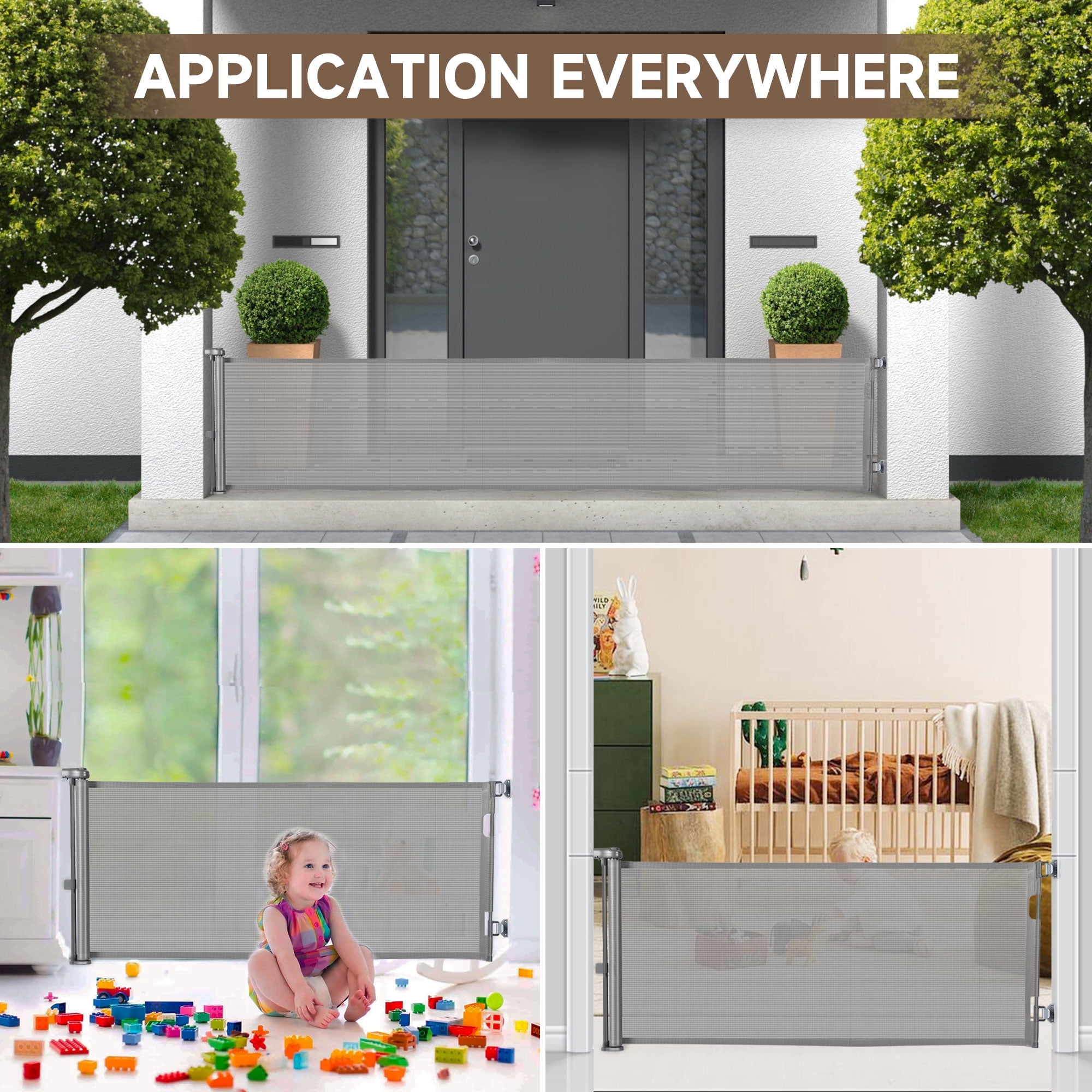 Wide Retractable Gates for Doorways, Mesh Dog Gate for The House, One-Hand Opening Gates for Stairs, Pet Puppy Fence Indoor & Outdoor Short Dog Gate Puppy Gate Pet Fence