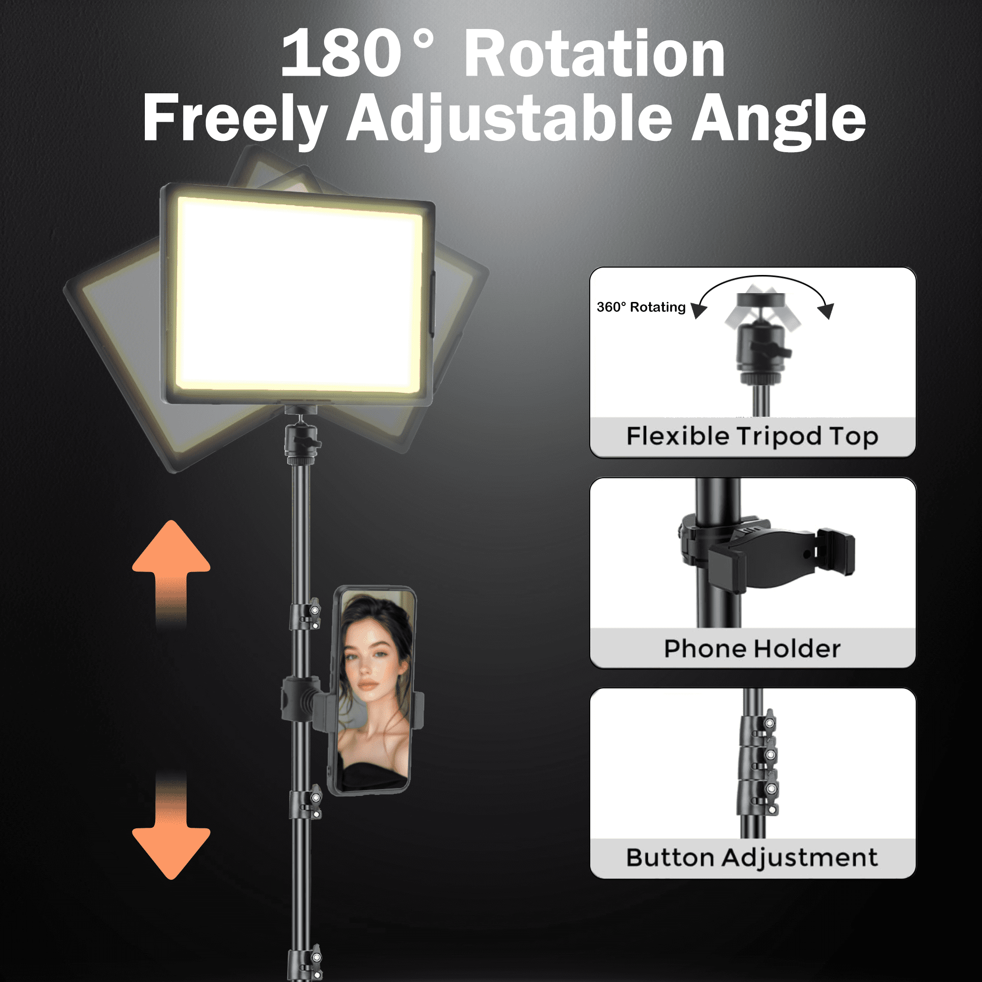 TIKBBRMG 15W Studio Selife Light with 50" Tripod Stand and Phone Holders,  2 Pack 12'' LED Video Light Kit Phone Light, 2800-6500K, Photography Lighting for Video Recording, Game Streaming