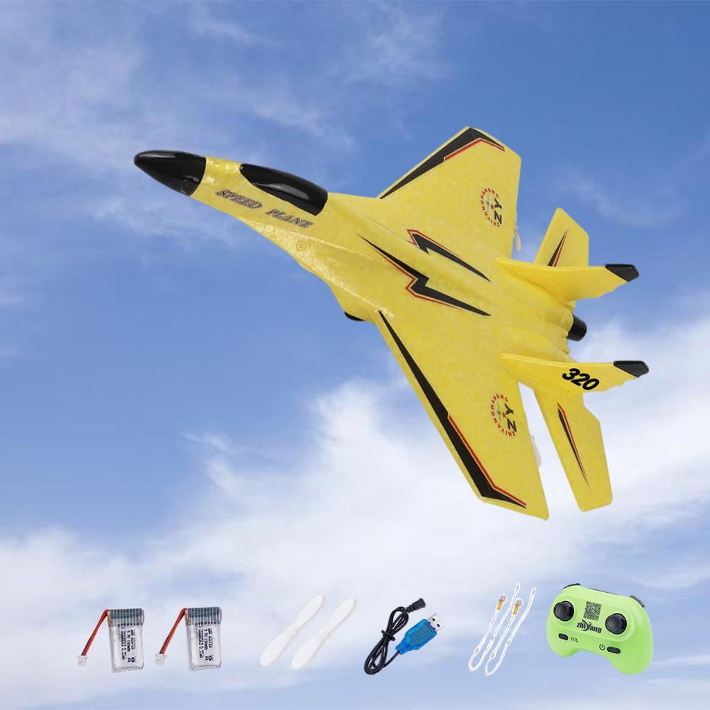 2.4G 2 Channel RC Airplane Battery Powered 3.7V 150mAh Foam for Beginner Yellow 2x Battery