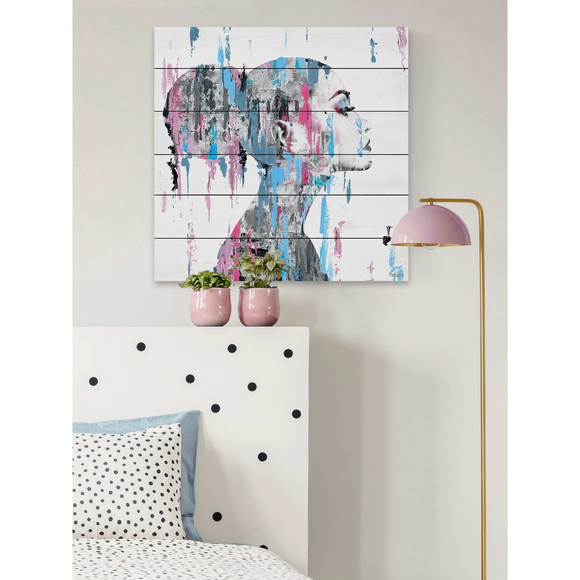 Parvez Taj Pink Blue Face Smudges White Wood Wall Art
