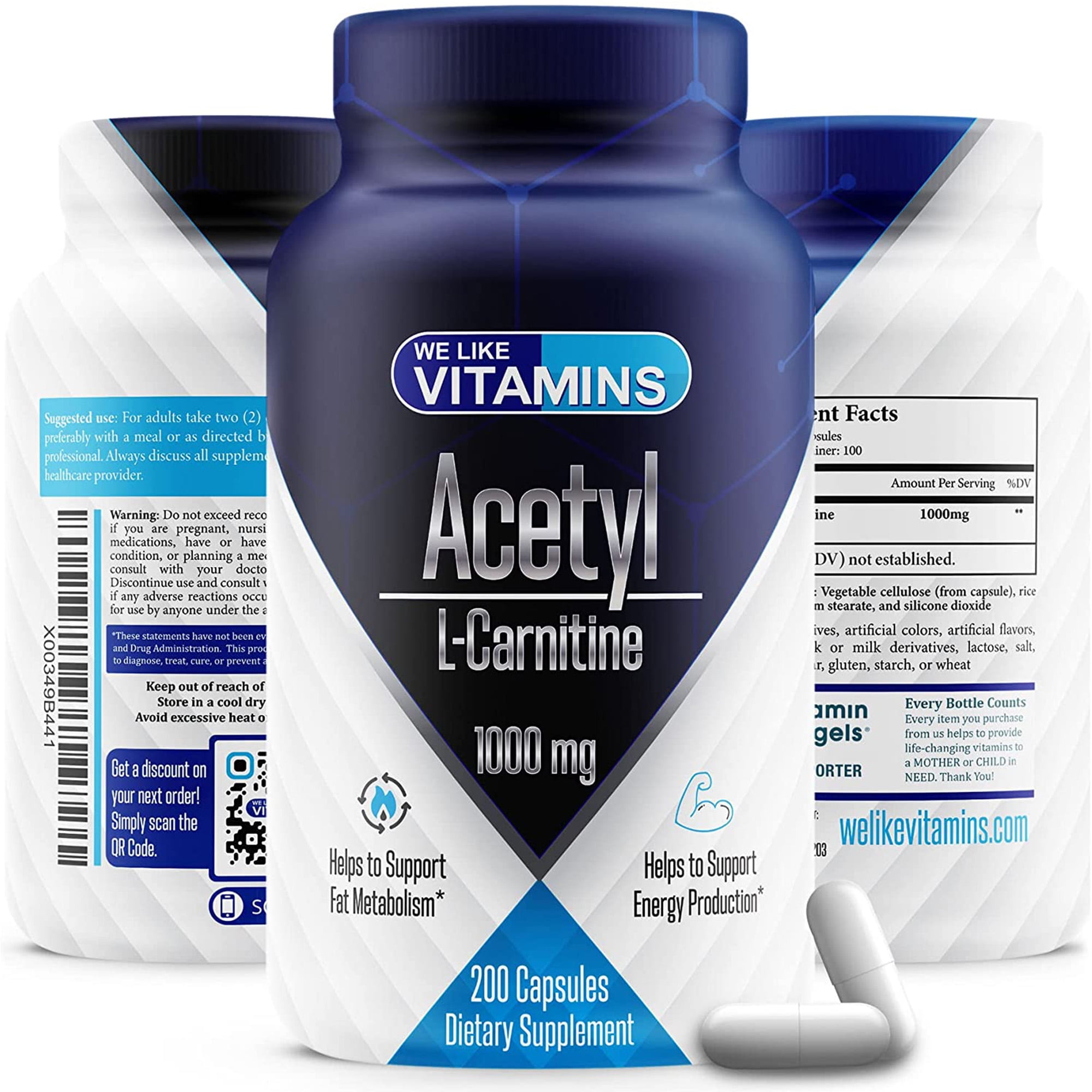 We Like Vitamins Acetyl L-Carnitine Supplement Amino Acids L Carnitine 200 Capsules