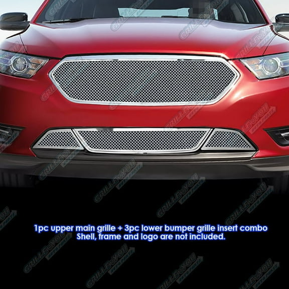 APS Compatible with Ford Taurus 2013-2019 SHO with Honeycomb Bumper Stainless Steel Chrome Mesh Grille Insert Combo F71238T