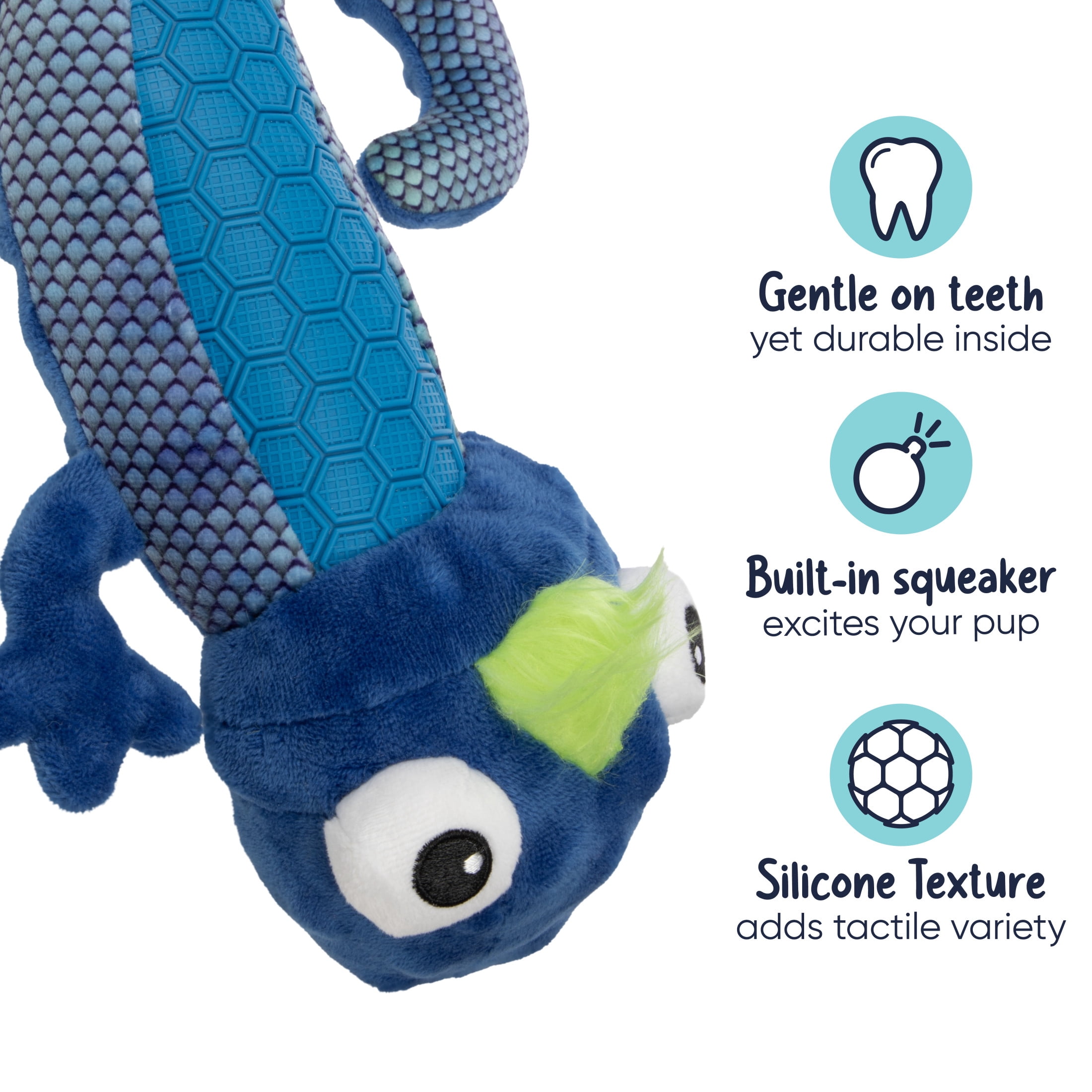 goDog Tough N Texture Carmen Chameleon Squeaky Dog Toy, Plush & Textured Silicone with Chew Guard Technology, Medium