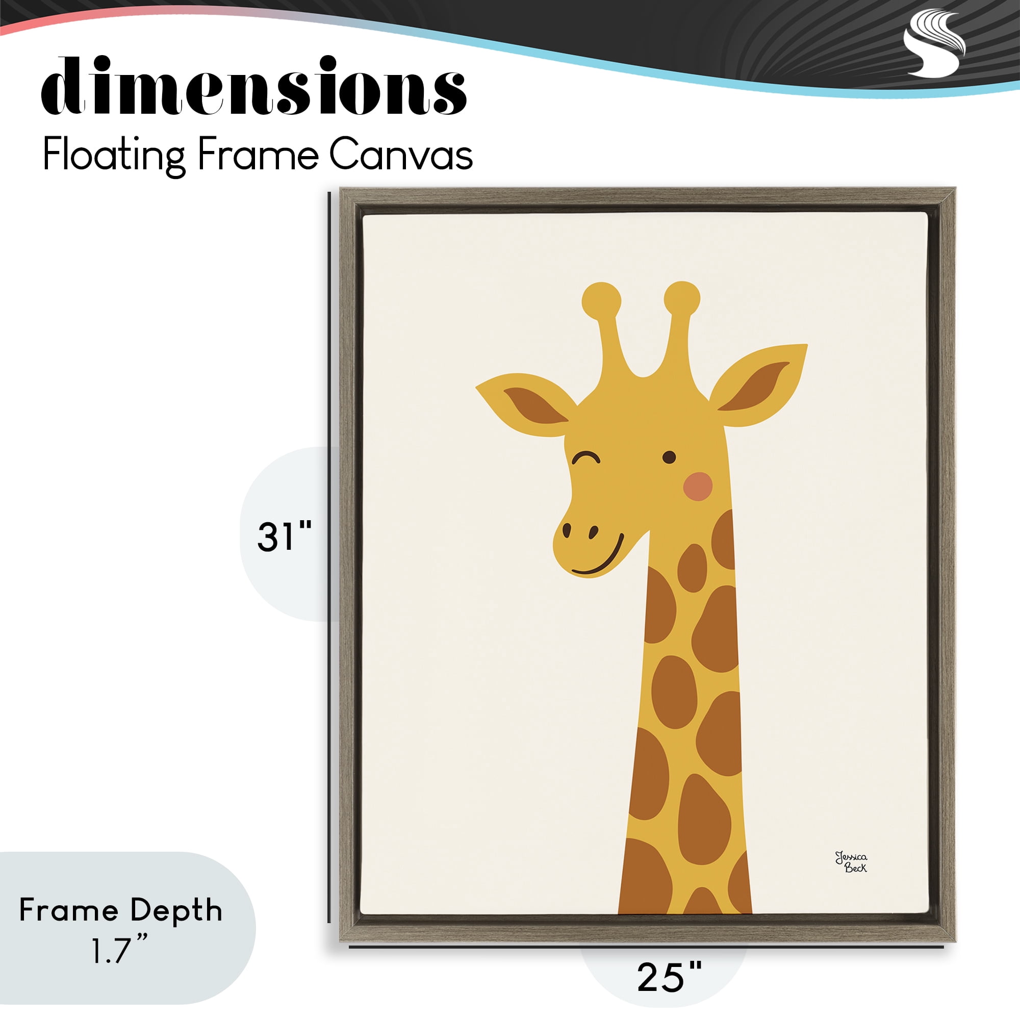 Stupell Industries Winky Giraffe Portrait Brown Framed Floater Canvas Wall Art, design by Jessica Beck