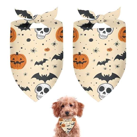 Dog Bandana 2 Pack,Halloween Pumpkins Bats Skulls and Spiders Bandanas for Dogs,Cat Bandana,Small/ Large Dog Bandana 2 Size,Dog Bandanas Girl Boy