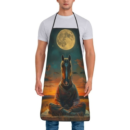 

Tideii Sunset Prairie Meditating Horse for Tie-up Apron Unisex Waterproof and Stain-Resistant Bib Apron for Kitchen Garden Painting