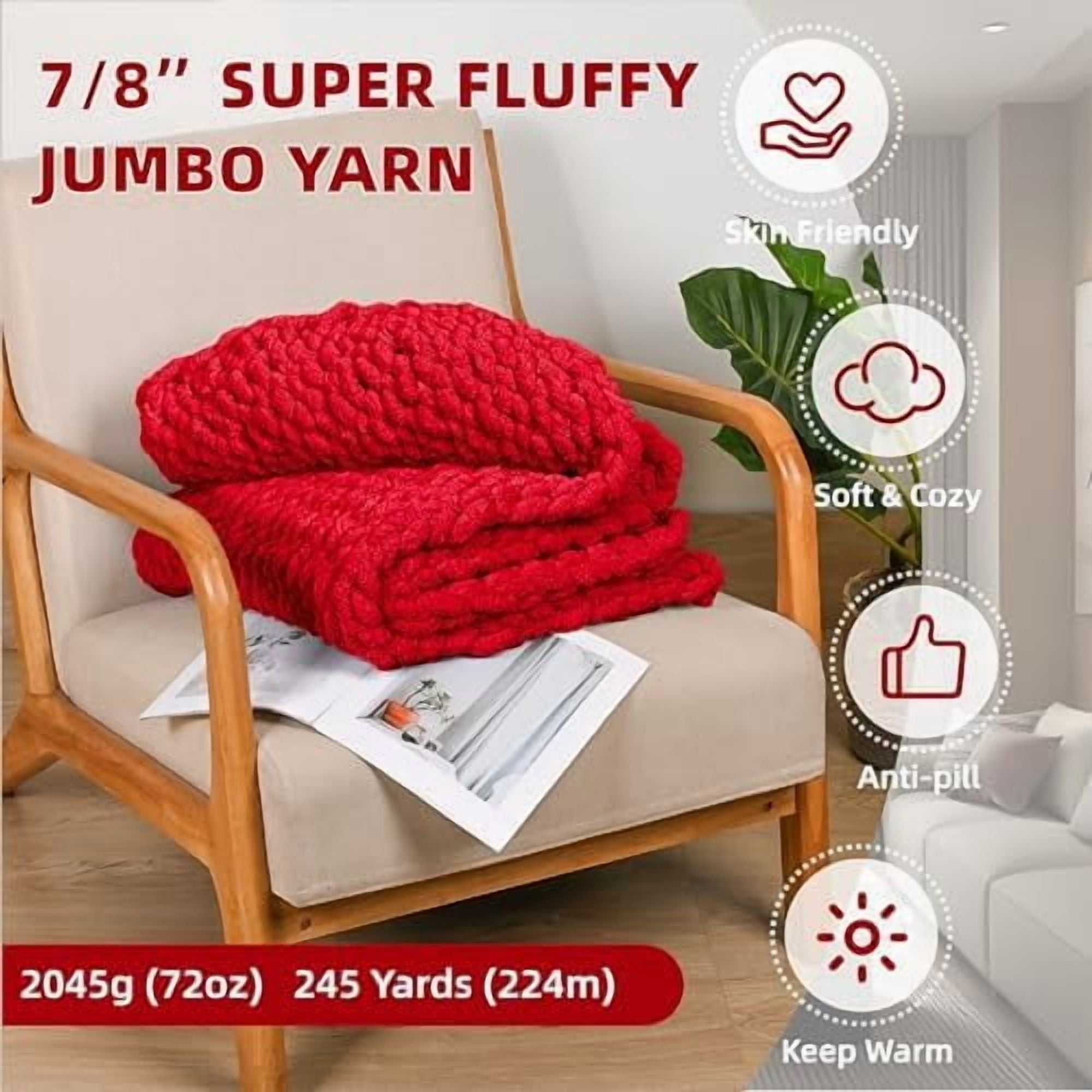 Chunky Yarn for Hand Knitting, 8 Packs Chunky Chenille Yarn for Crocheting, Bulky Thick Fluffy Yarns for Knitting, Super Bulky Blanket Yarns for Handcrafts 2045g (72oz) 245 Yards (224m)
