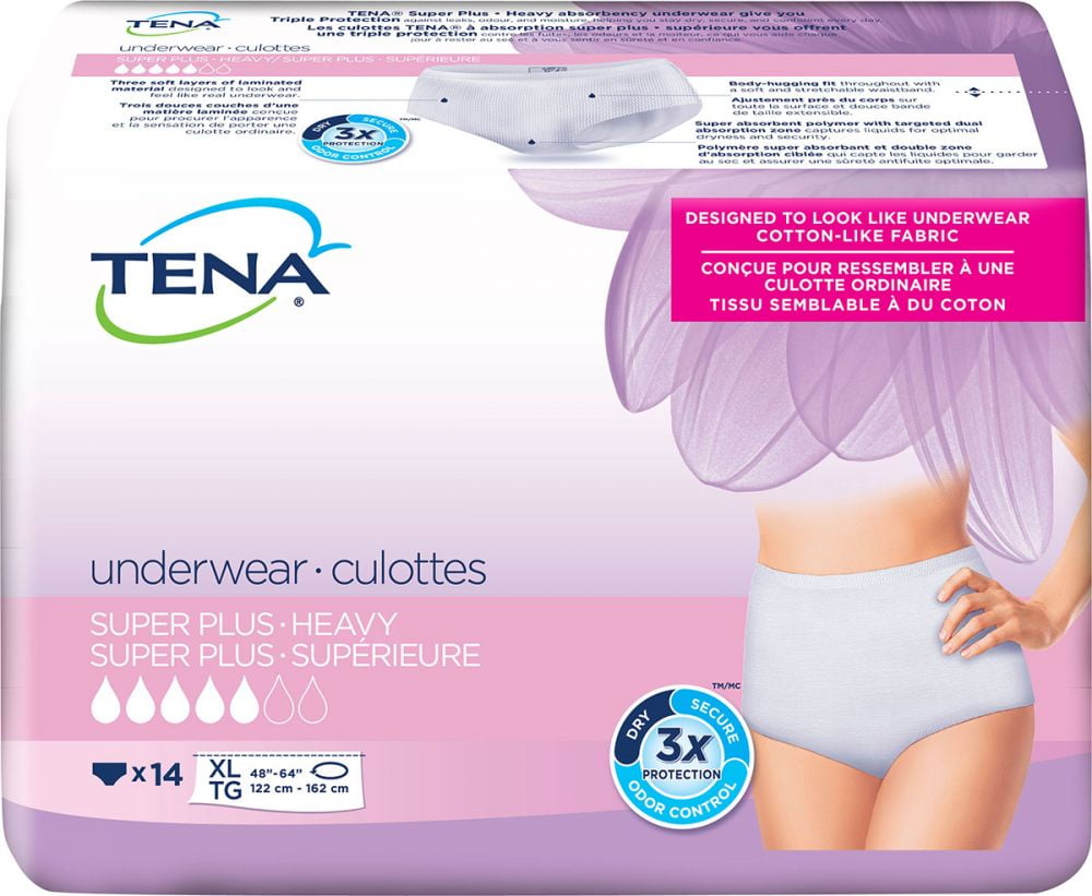 TENA Women Absorbent Underwear White, XLarge, 56 Ct