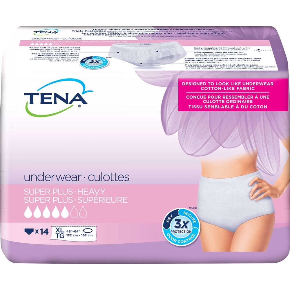 TENA Women Absorbent Underwear White, XLarge, 56 Ct