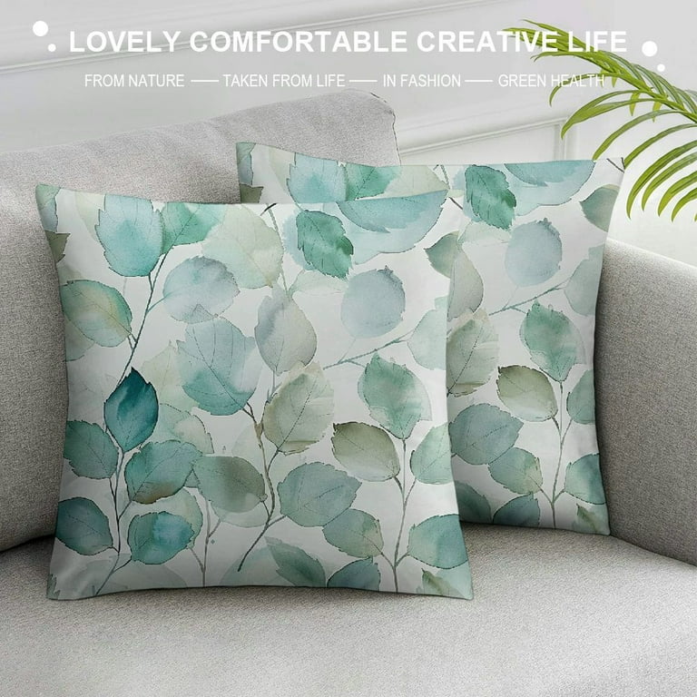 Creowell Spring Pillow Covers Sage Green Floral Leaf Print