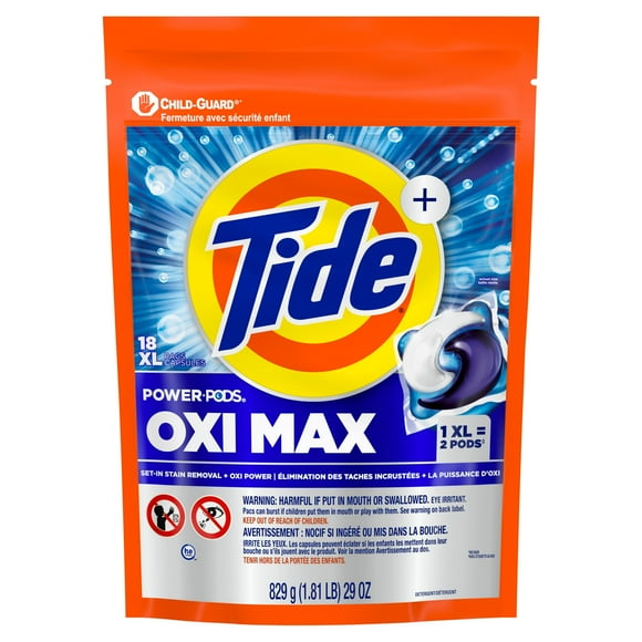 Tide Oxi Max Power PODS Laundry Detergent Pods, 18 Count, Stain Remover Plus Oxi Power, TIDE TD PWR PDS OXMX 18CT