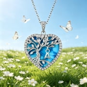 Heshpaws Heart Pendant Necklace for Women ，with Initial Letter Tree Shaped Charm Jewelry, Christmas Birthday Anniversary Jewelry Gift