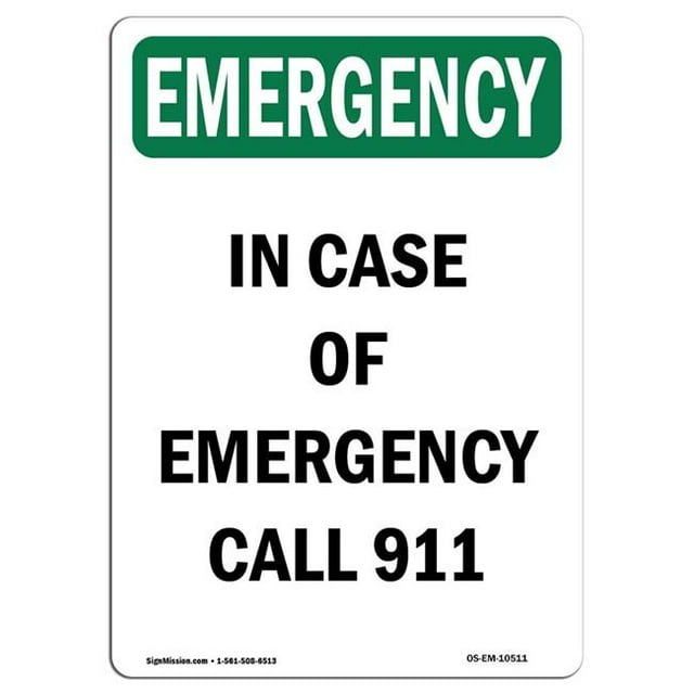 SignMission OS-EM-A-1218-V-10511 12 x 18 Po Signe d'Urgence OSHA - en Cas d'Appel 911