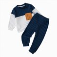 thumbnail image 5 of TOWED22 Toddler Baby Boy Clothes Color Block Fall Winter Outfit Long Sleeve Round Neck Sweatshirt and Pants Infant Set,Navy,12-18 M, 5 of 9