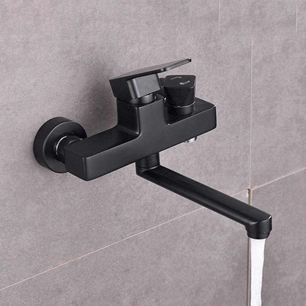 bathtub faucet Wall Mounted Bathtub Faucet with Shower Black Brass Rotating Shower Faucet Cold and Hot Water Double Hole Bath Tap-A