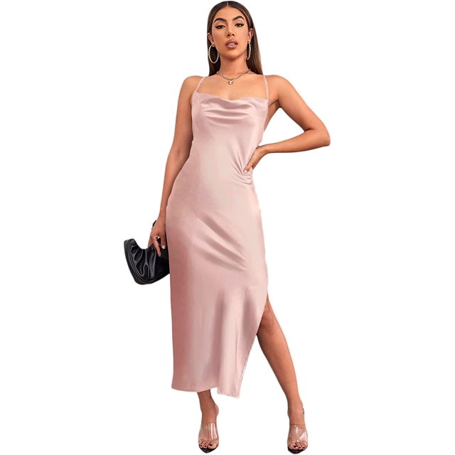 - Vestido corto de manga larga con cuello redondo para mujer Brillante rosa XS Brillante rosa XS Xishao ropa