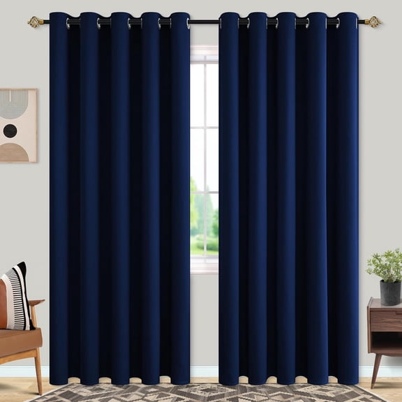 LKIFFA-Navy Blue Curtains 72 by 84 Living Room 2 Panels Blackout Room Darkening Curtains