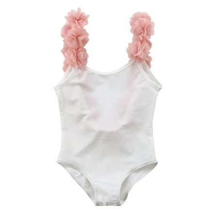 

Styles I Love Toddler Kid Girls 3D Flower Straps Backless One-Piece Solid Color Swimsuit Beach Bathing Swimwear 2 Colors (White 28/2T)