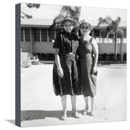 Elderly Sisters Pose on Vacation in Florida, Ca. 1966. Stretched Canvas Print Wall Art By Kirn Vintage